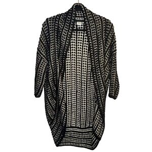 .OBJECT Black & White Knit Cardigan‎ – Open Front Cocoon Sweater S/M